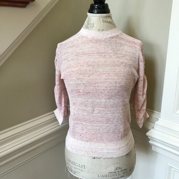 Veronica Beard Celia Sweater Womens Small Pink Crew Neck 3/4 Sleeve Linen Blend - Picture 5 of 13